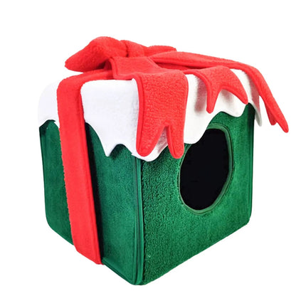 Noël cabane Lit pour Chat et Chien, fermée, doux et confortable - NoëlChatCadeau™