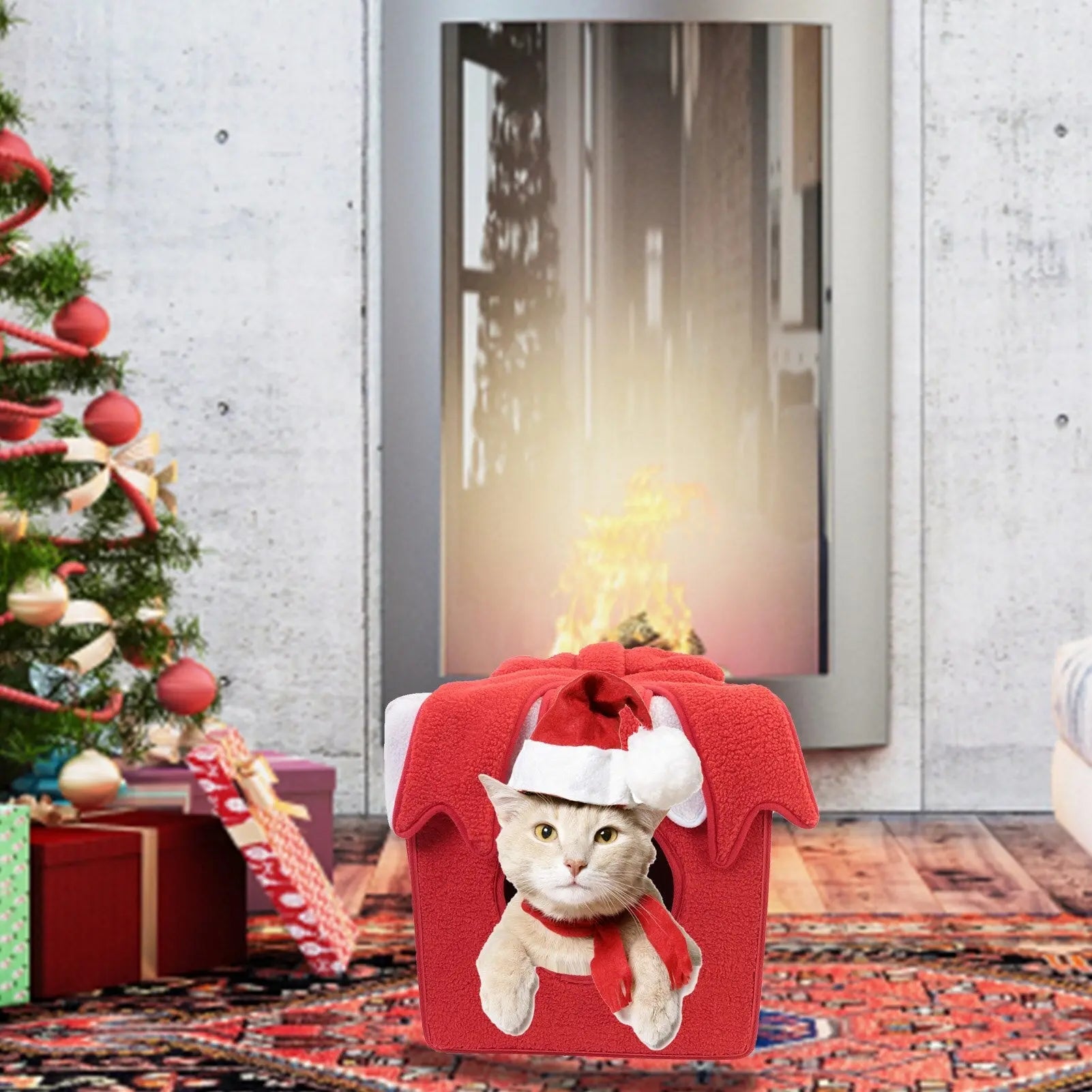 Noël cabane Lit pour Chat et Chien, fermée, doux et confortable - NoëlChatCadeau™