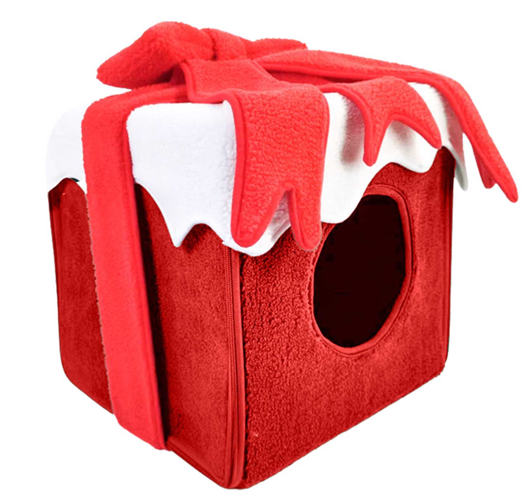 Noël cabane Lit pour Chat et Chien, fermée, doux et confortable - NoëlChatCadeau™