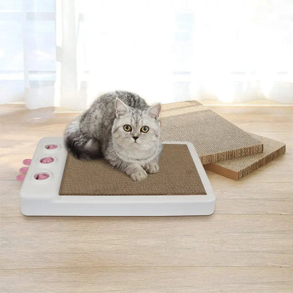 Planche à gratter en carton ondulé avec jeu à taupes pour chat