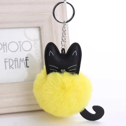 Porte-clés mignon en forme de chat avec boule de fourrure