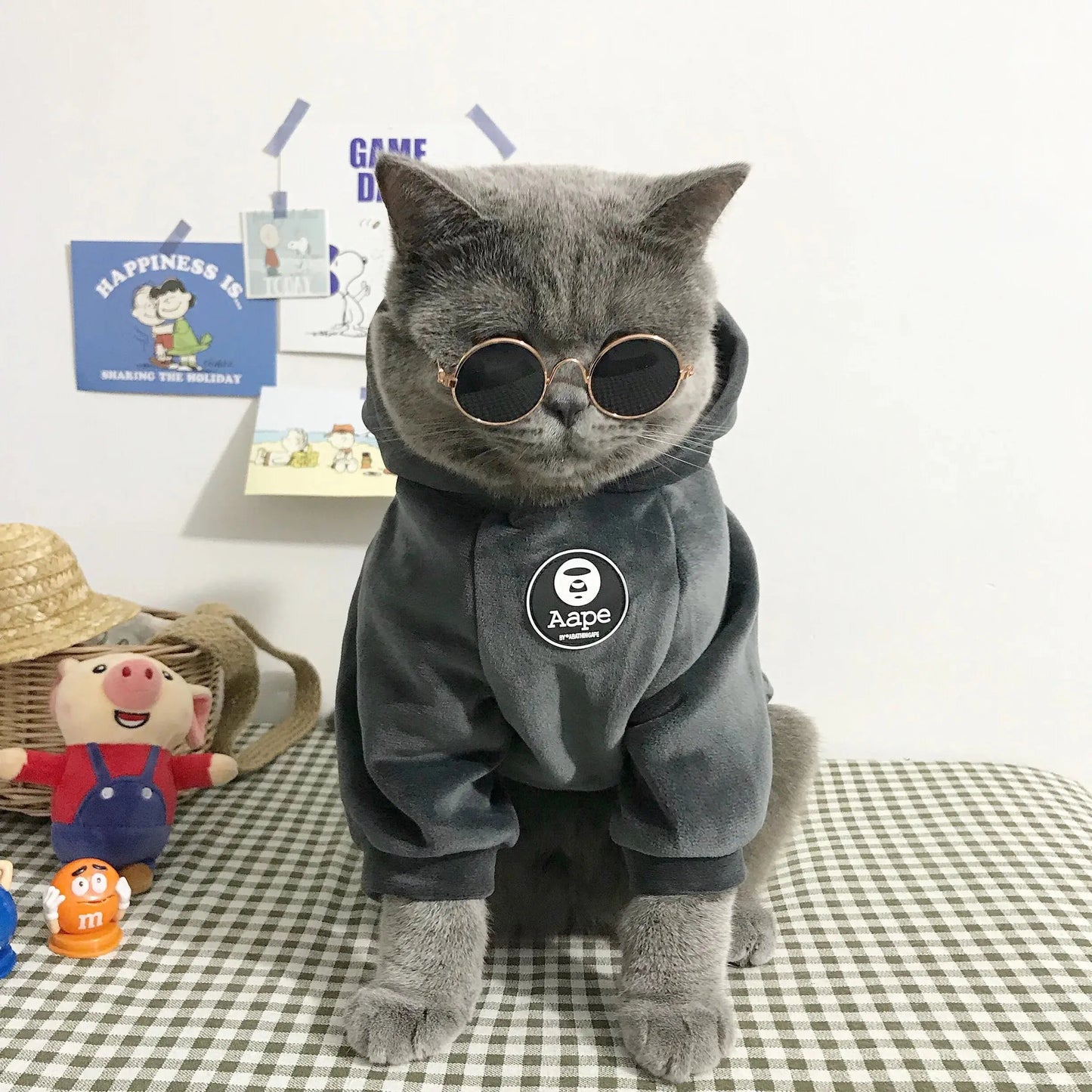 Pull pour Chat Style Pyjama avec un Pompon sur la Capuche