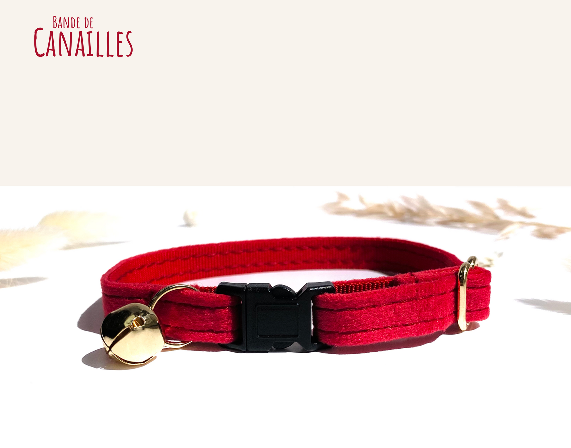 Collier Chat Anti-Étranglement Velours Rouge