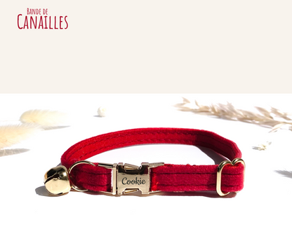 Collier Chat Personnalisé Velours Rouge