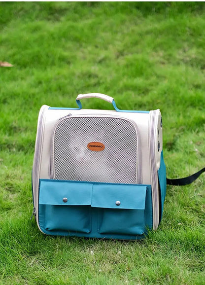 Sac à dos bleu pliable et ventilé pour chat