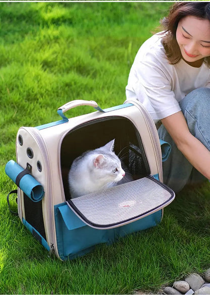 Sac à dos bleu pliable et ventilé pour chat