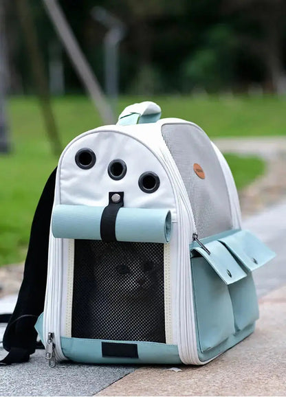 Sac à dos vert pliable et ventilé pour chat