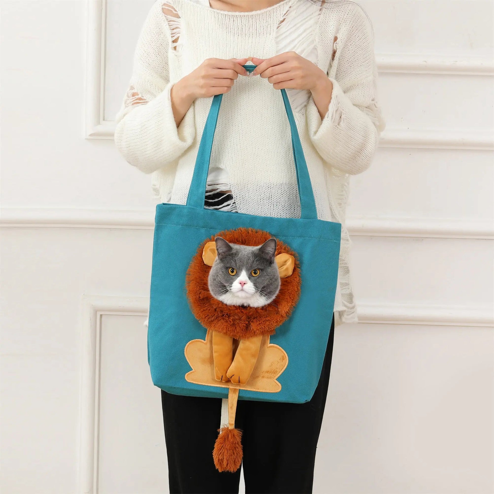 Sac à main portable à design de lion pour chat