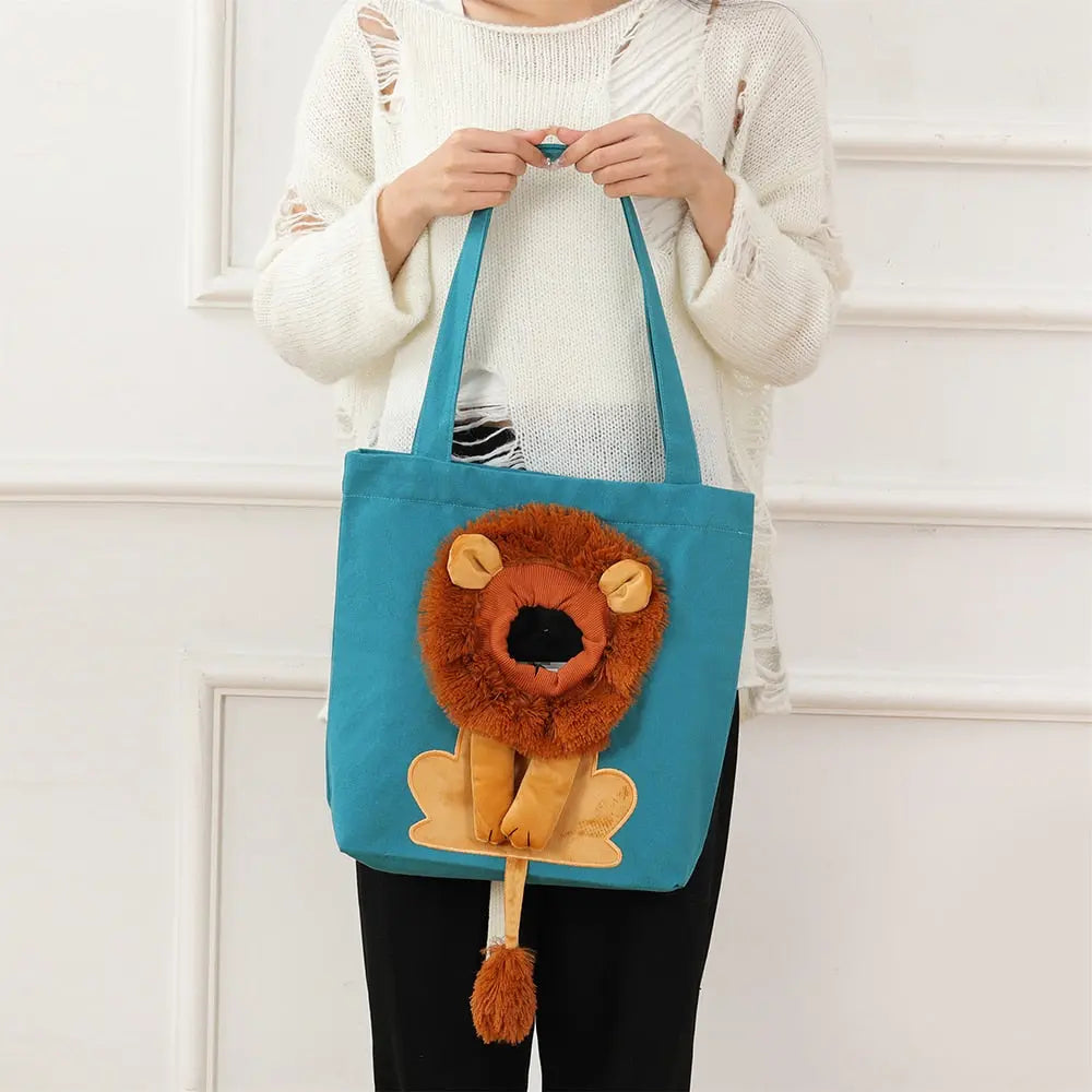 Sac à main portable à design de lion pour chat