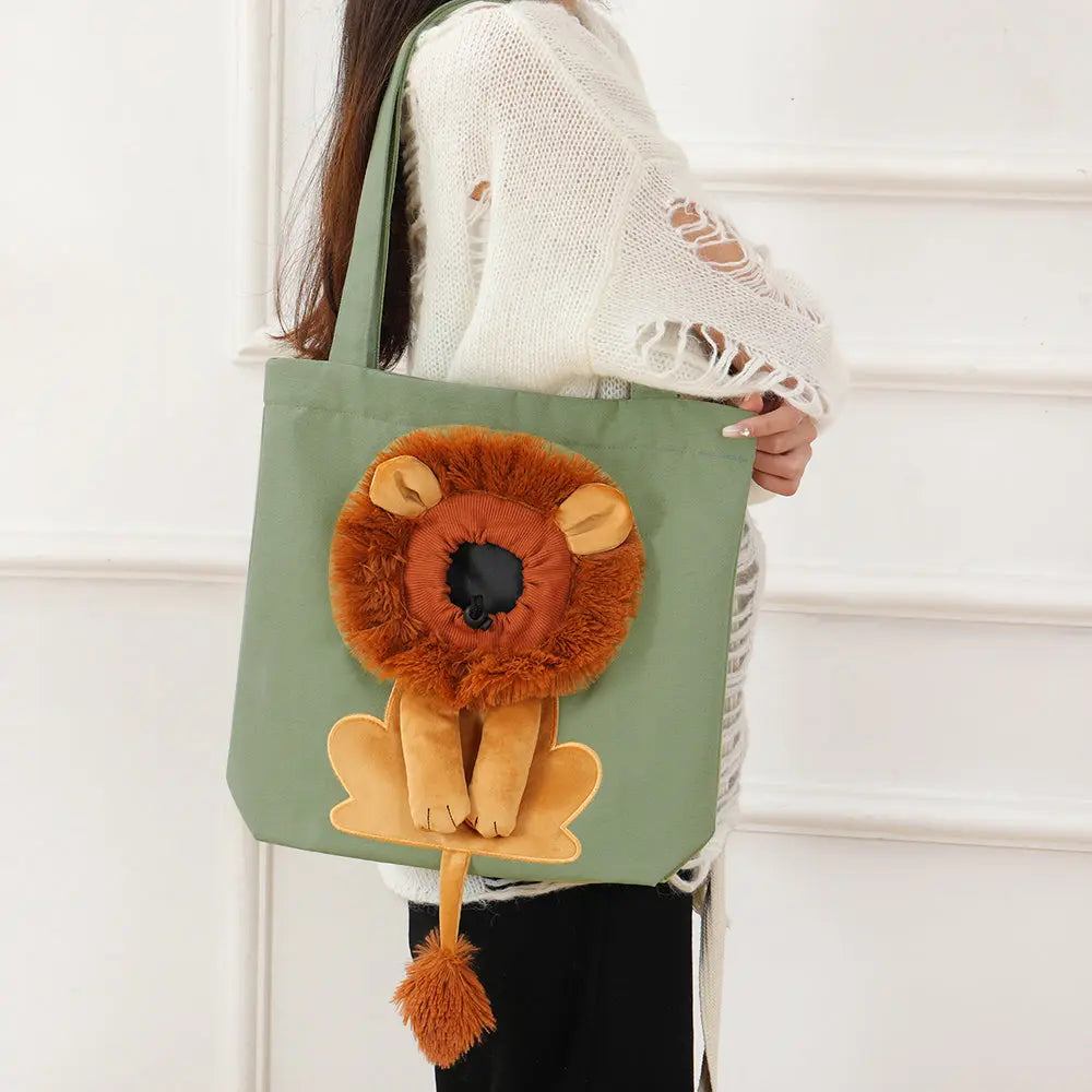 Sac à main portable à design de lion pour chat