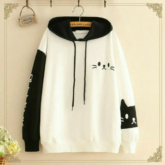 Sweat à capuche à motif de patte de chat pour femme