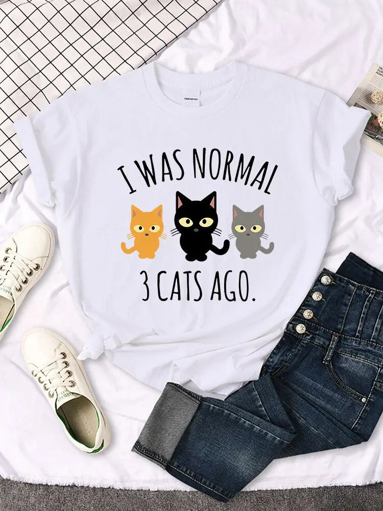 T-shirt drôle imprimé avec trois chats pour femme