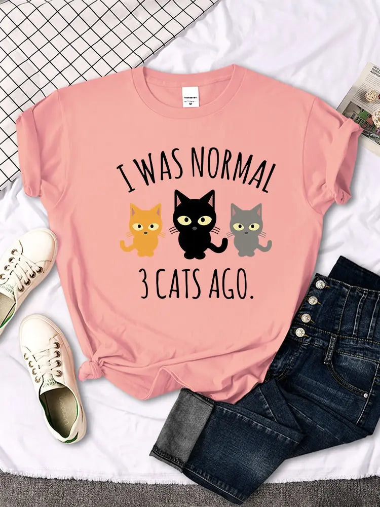 T-shirt drôle imprimé avec trois chats pour femme