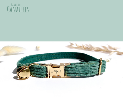 Collier Chat Personnalisé Velours Vert