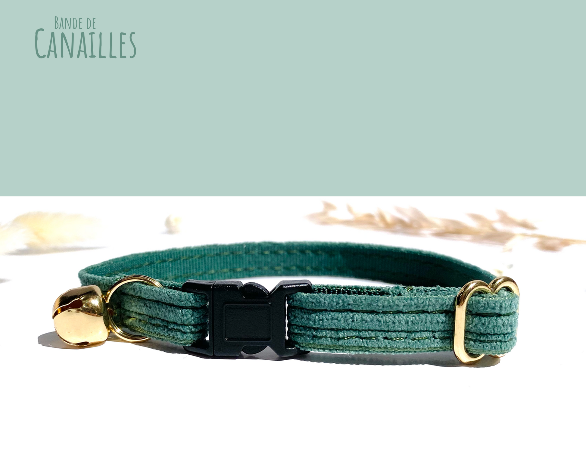 Collier Chat Anti-Étranglement Velours Vert