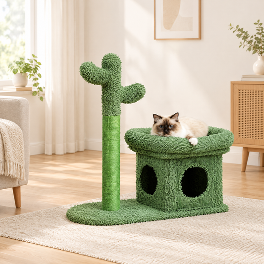 Arbre à chat XXL cactus en sisal dans un salon lumineux
