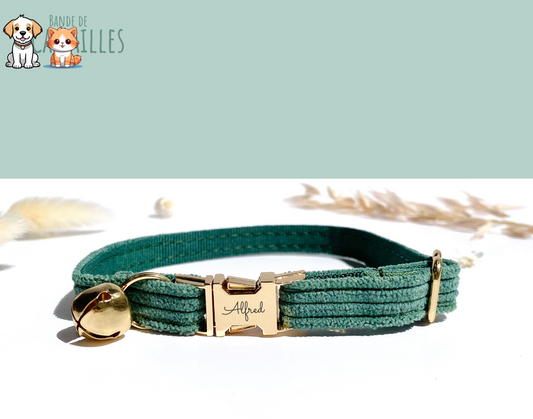 Personalized Green Velvet Cat Collar