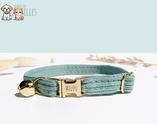 Personalized Sky Blue Corduroy Cat Collar