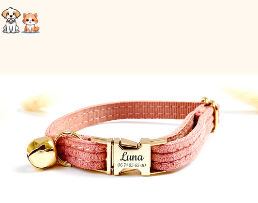 Personalized Coral Corduroy Cat Collar