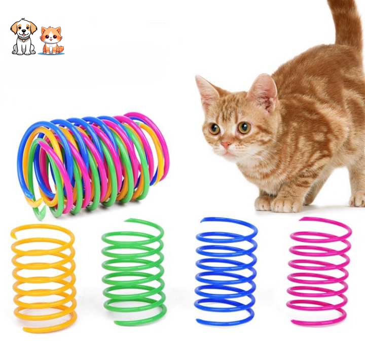 Set of four colorful coil springs for cats