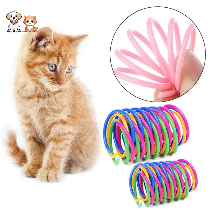 Set of four colorful coil springs for cats