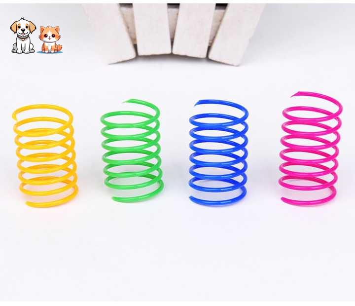 Set of four colorful coil springs for cats
