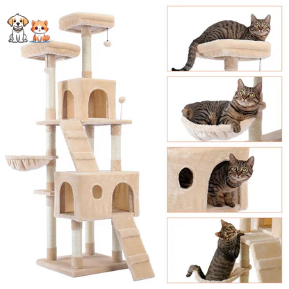 Arbre à chat XXL blanc à plusieurs niveaux avec perchoirs confortables