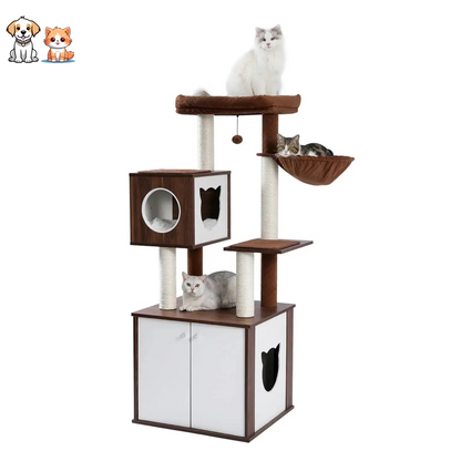 Brown solid wood cat tree for Main coon cats
