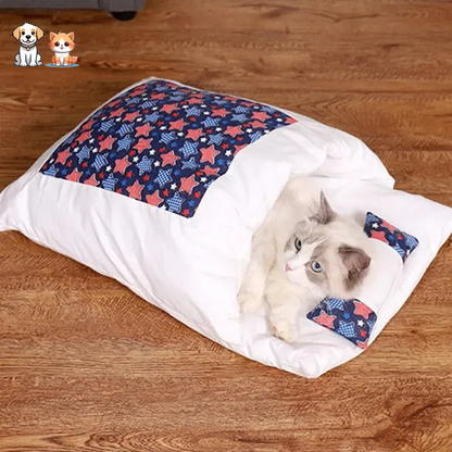 Sleeping Bag Style Cat Bed With A Small Pillow