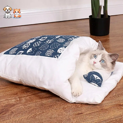 Sleeping Bag Style Cat Bed With A Small Pillow