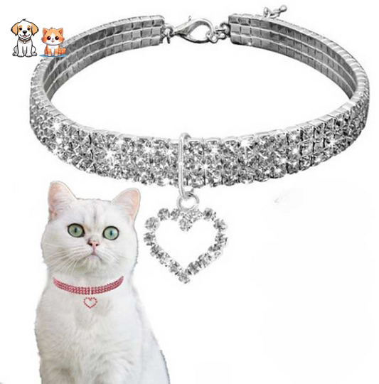Collar de gato con diamantes de imitación brillantes y corazón