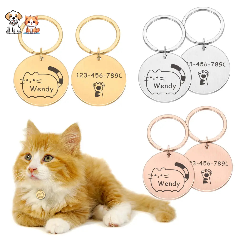 Etiqueta personalizada para collar de gato de acero inoxidable