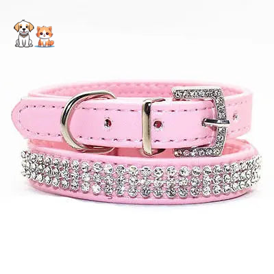 Rhinestone and faux leather cat leash collar