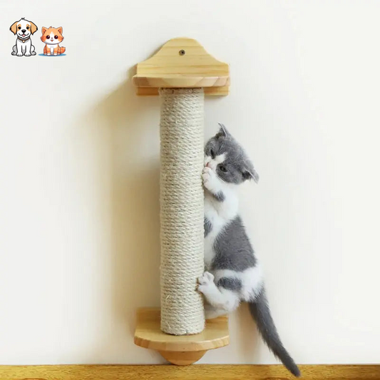 Wall-mounted sisal scratching tree for cats