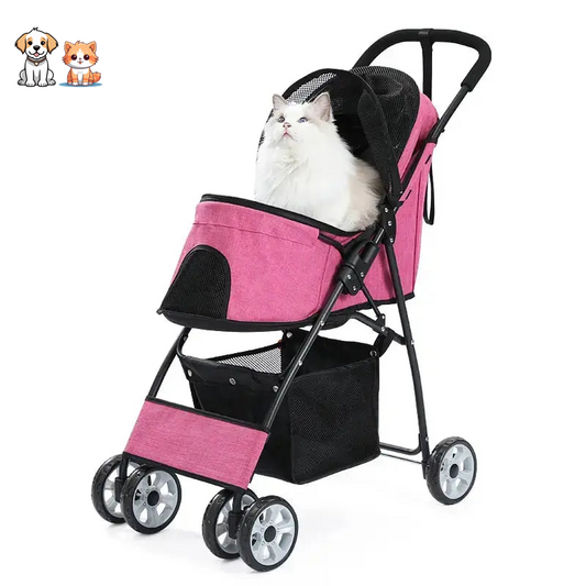 Pink Foldable Cat Stroller with Mesh Window