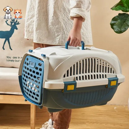 Ventilated and breathable plastic transport box with handle for cats