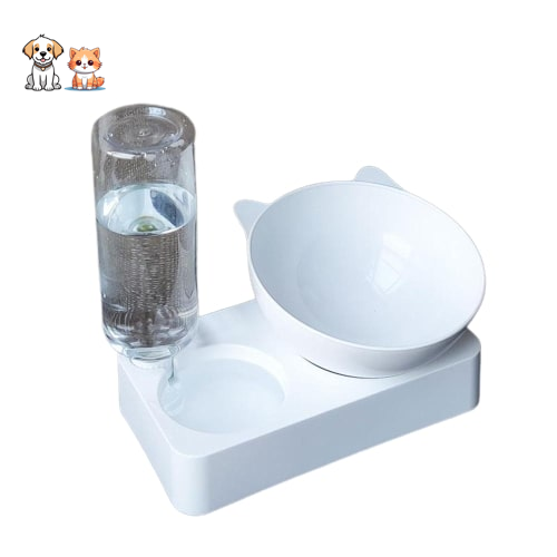Gamelle orthopédique pour chat blanche avec distributeur à eau